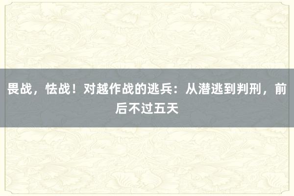 畏战，怯战！对越作战的逃兵：从潜逃到判刑，前后不过五天