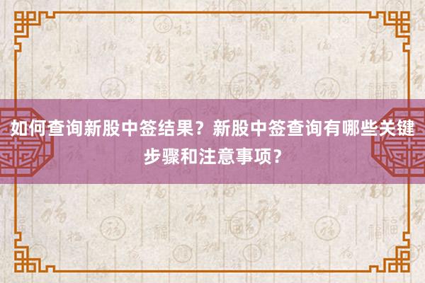 如何查询新股中签结果？新股中签查询有哪些关键步骤和注意事项？