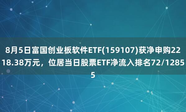 8月5日富国创业板软件ETF(159107)获净申购2218.38万元，位居当日股票ETF净流入排名72/1285
