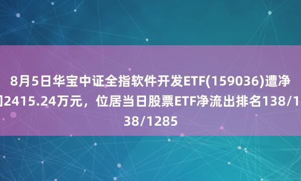 8月5日华宝中证全指软件开发ETF(159036)遭净赎回2415.24万元，位居当日股票ETF净流出排名138/1285