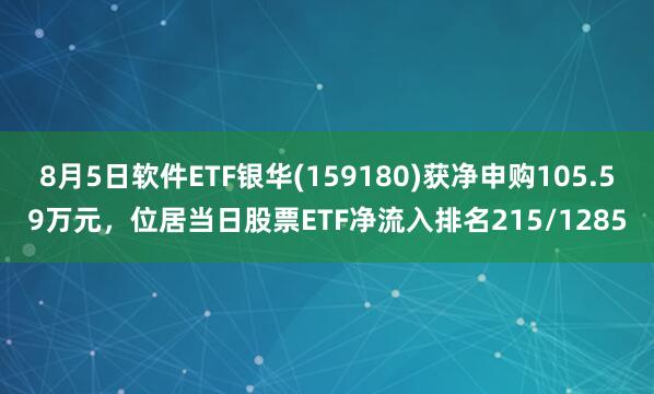 8月5日软件ETF银华(159180)获净申购105.59万元，位居当日股票ETF净流入排名215/1285
