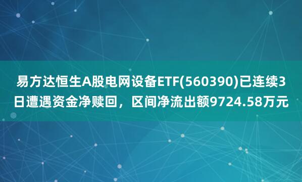 易方达恒生A股电网设备ETF(560390)已连续3日遭遇资金净赎回，区间净流出额9724.58万元