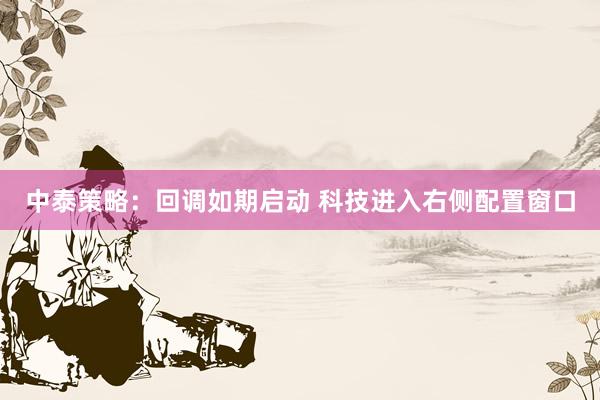 中泰策略：回调如期启动 科技进入右侧配置窗口
