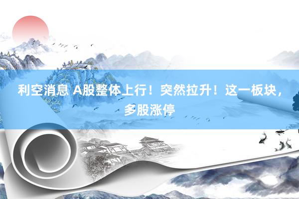 利空消息 A股整体上行！突然拉升！这一板块，多股涨停