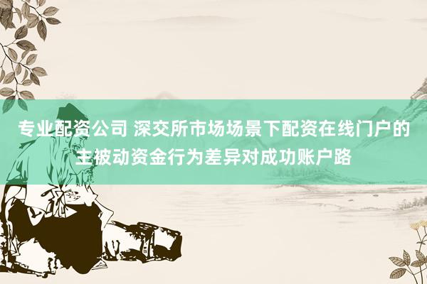 专业配资公司 深交所市场场景下配资在线门户的主被动资金行为差异对成功账户路