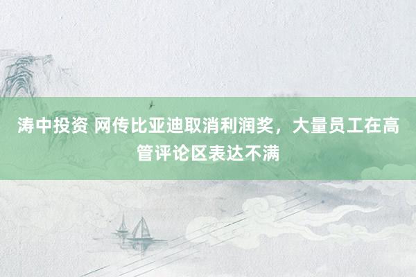 涛中投资 网传比亚迪取消利润奖，大量员工在高管评论区表达不满