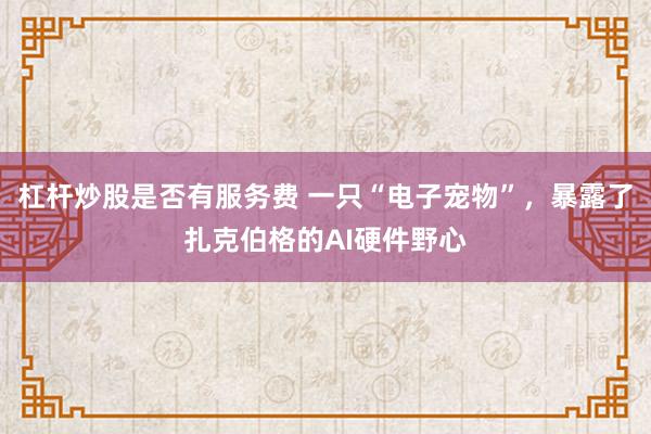 杠杆炒股是否有服务费 一只“电子宠物”，暴露了扎克伯格的AI硬件野心